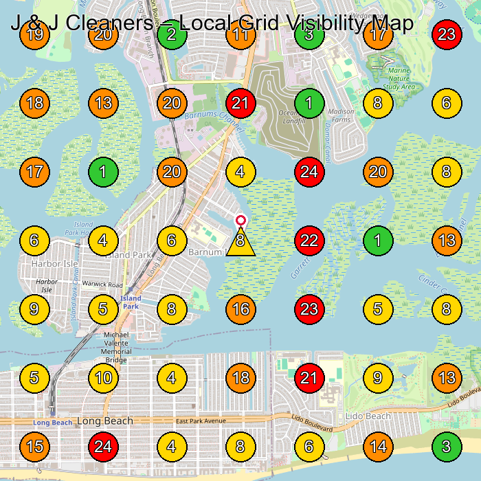 J & J Cleaners Dry Cleaner GeoGrid ranking map for Island Park NY